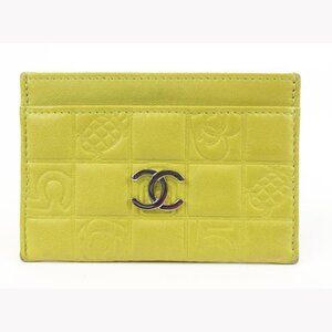Chanel Lime Green Quilted Chocolate Bar Card Holder Wallet Case 52ck322s